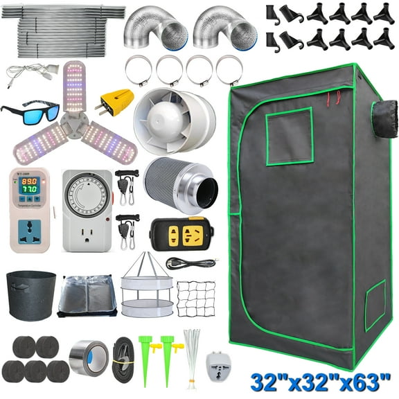 Imeshbean Upgraded 32"x32"x63" Grow Tent Kit, Fabric, Complete System, LED Light, Includes Fan & Timer