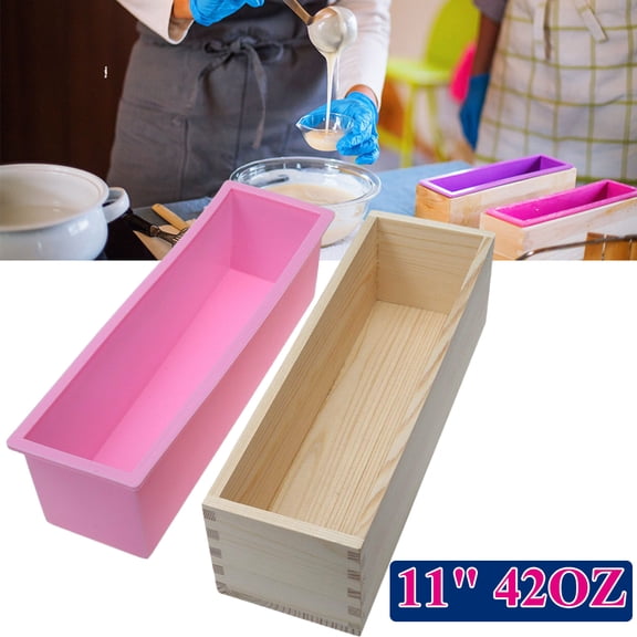 Imeshbean Wooden Soap Molds Rectangle Silicone Liner Soap Mould Wooden Box Diy Making Tool Bake Cake Bread Toast Mold