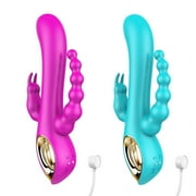 Imimi 10 speed three head vibration Rabbit Vibrator Triple stimulation clitoral stimulator G Spot massage anal sex toys(Blue)