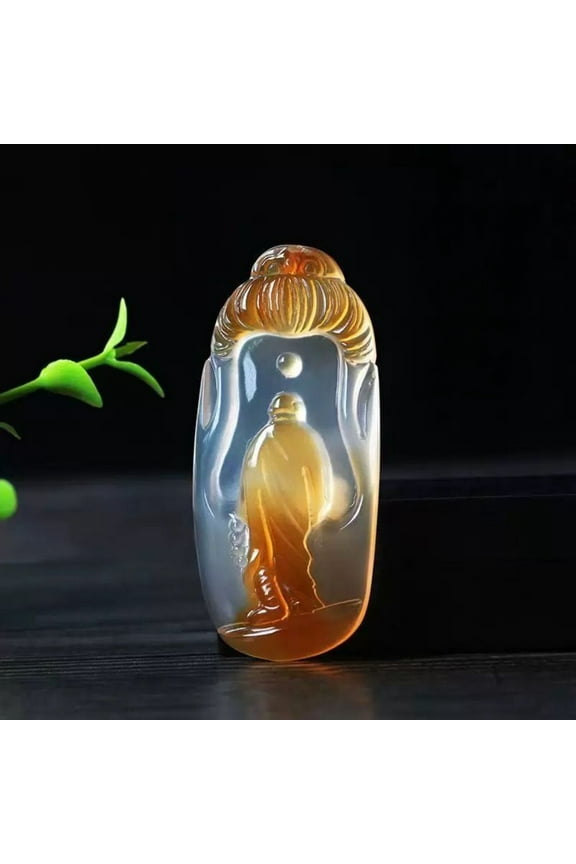 Imitation Agate Chalcedony Pendant Buddha Carving Raw Stone Skin Pattern Colorful Inlay Chinese Style Jewelry Collectible