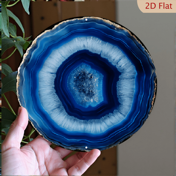 Imitation "Blue Agate Geode" Crystal Slice Wall Art Decor, 8" Round Aluminum Metal Signs, Wall Decor For Kitchen, Door, Office, Bedroom Decor, Best Gifts For Room, Home, Bathroom Decor, 2D Flat