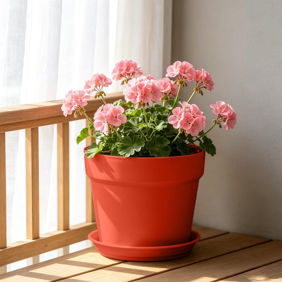 Imitation Ceramic Plastic Flower Pot, Sturdy Indoor Outdoor Planter with Drainage Tray for Home Garden Plants, Decorative Container for Succulents Herbs and Houseplants