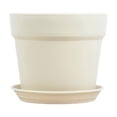 thumbnail image 1 of Imitation Ceramic Plastic Plant Pot with Matching Saucer, Thickened Conical Flower Planter with Drainage Hole for Indoor Outdoor Garden Decor Beige, 1 of 6