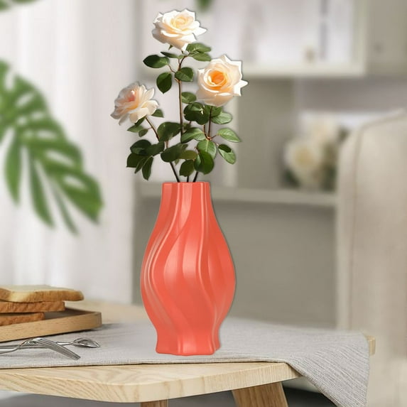 Imitation Ceramic Plastic Vase for Dried Flowers | Modern Home Decor for Living Room & Dining Table | Orange or Blue Art Style Centerpiece | 9.45 inch Tall