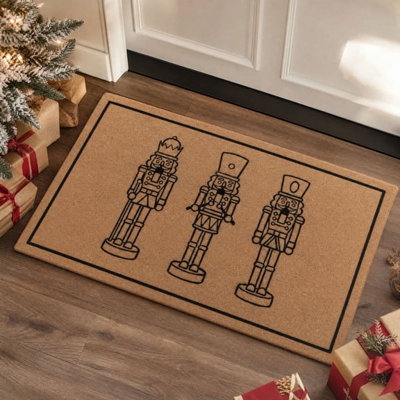 Imitation Coir Christmas Nutcracker Doormat, 3 Nutcrackers Front Door Welcome Mat, Non Slip Seasonal Entry Rug for Indoor Outdoor Holiday Home Decor, 47.2" x 29.2"