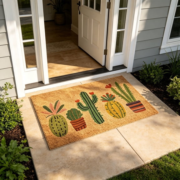 Imitation Coir Doormat, Tropical Print Floor Mat, Non-Slip Entryway Rug for Front Door, 23.62x15.75in C