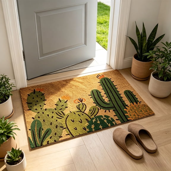 Imitation Coir Doormat Tropical Print Non Slip Outdoor Entryway Rug 24"x16",B