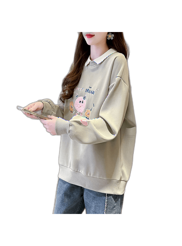 Imitation Cotton Cotton Composite Milk Silk 350G Early Autumn Small Op Collar Sweatshirt For Women