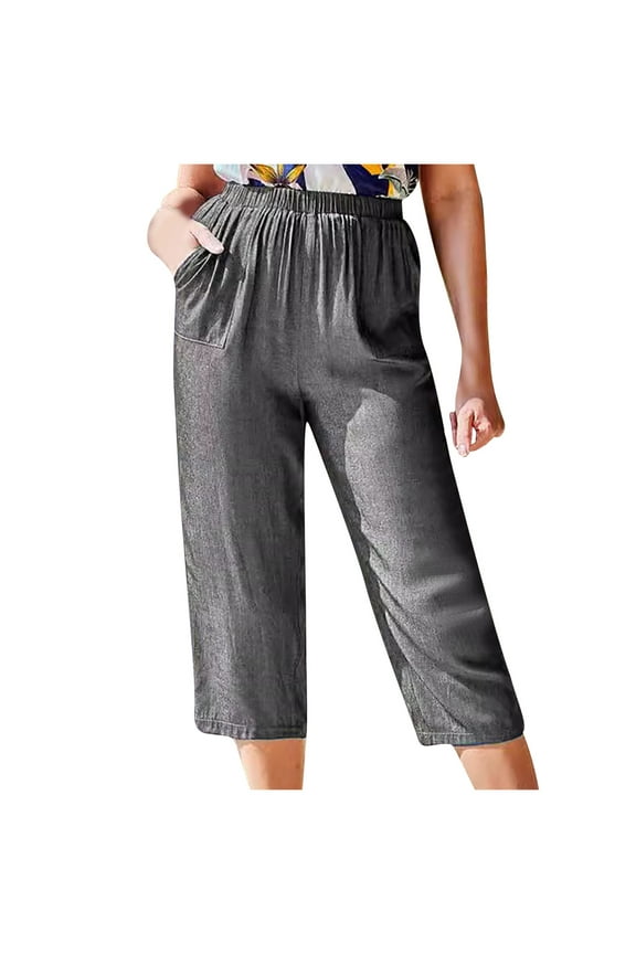 Imitation Denim Capris for Women 2024 Summer Casual Elastic High Waisted Cropped Lounge Jogger Pants with Pocket