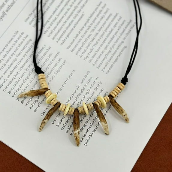 Imitation Dog Tooth Pendant Necklace Tribal Style Indian Inspired Fang Amulet Ethnic Bone Jewelry Unisex Spiritual Accessory