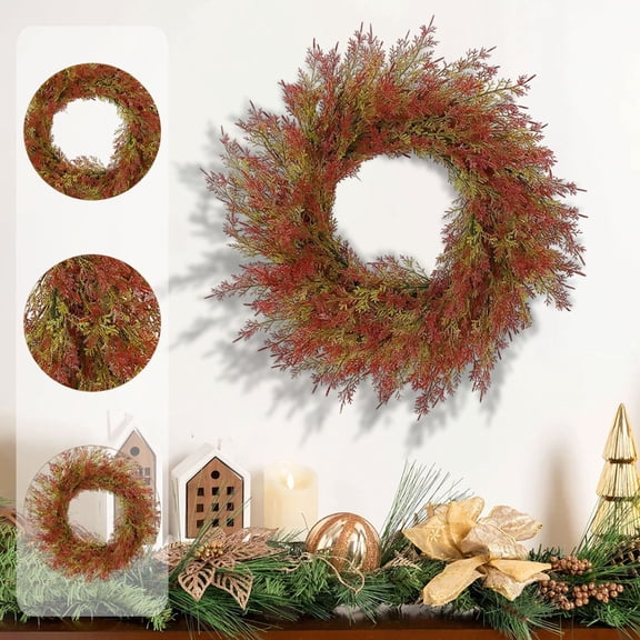 Imitation Eucalyptus Wreath, Red Holiday Door Hanging, Plastic Glitter Branches, Indoor Outdoor Home Decor,Vsgery