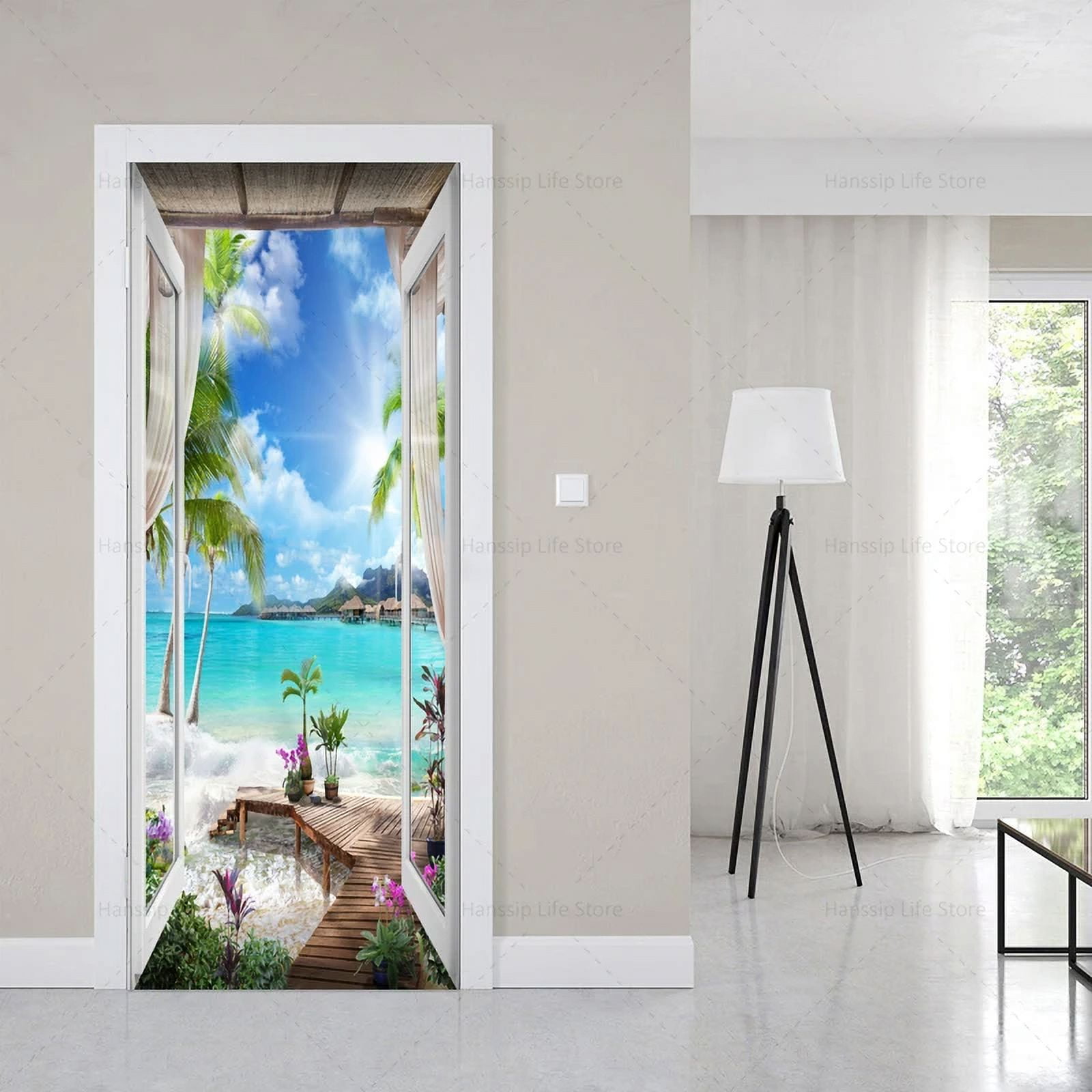 Imitation Glass Window View 3D Door Stickers Self Adhesive Natural ...