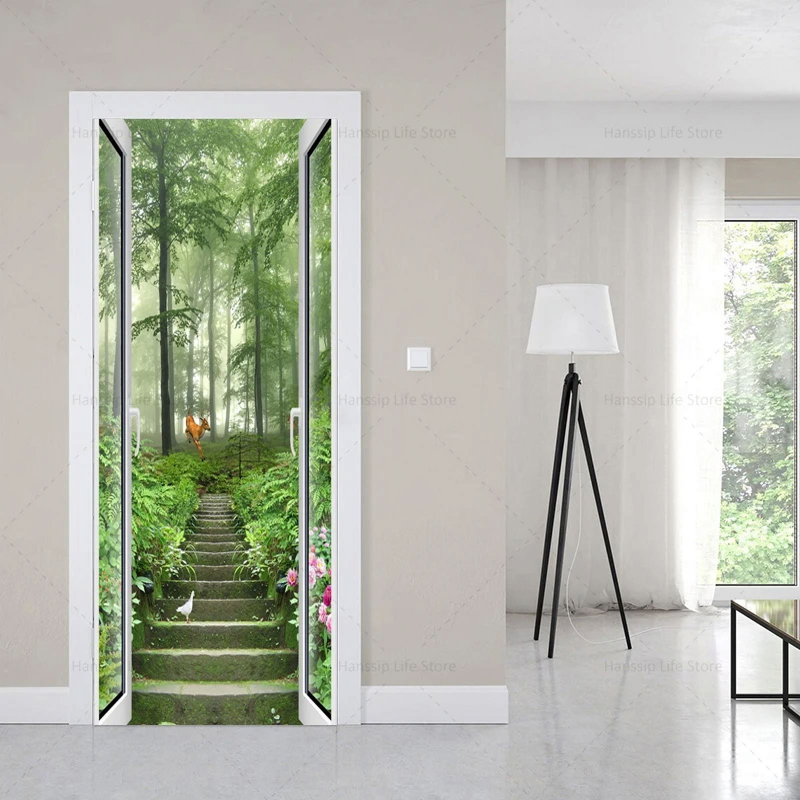 Imitation Glass Window View 3D Door Stickers Self Adhesive Natural ...