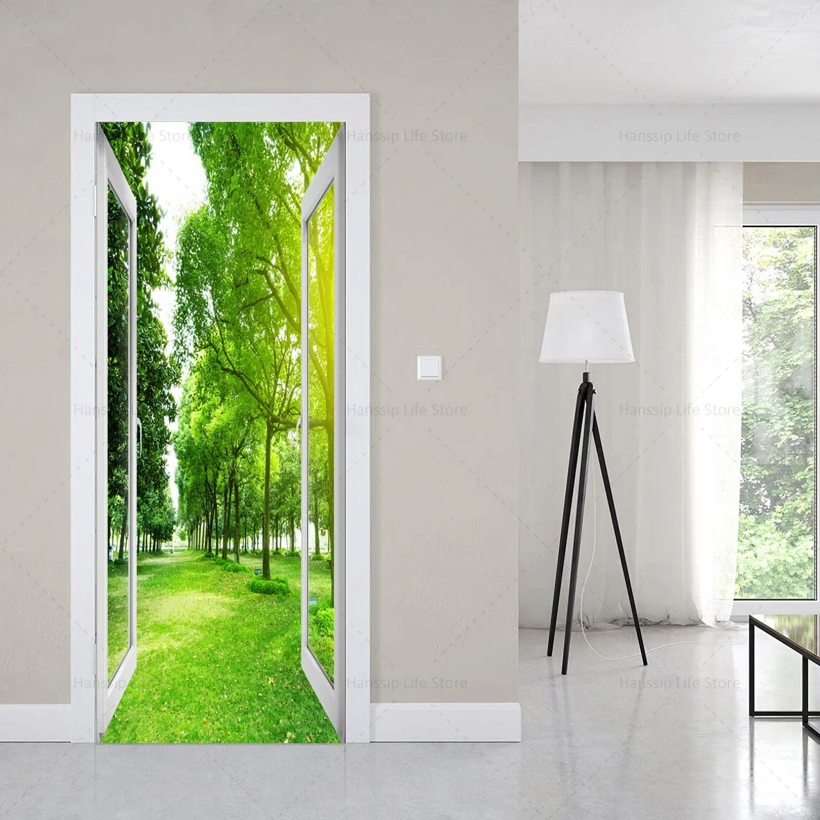 Imitation Glass Window View 3D Door Stickers Self Adhesive Natural ...