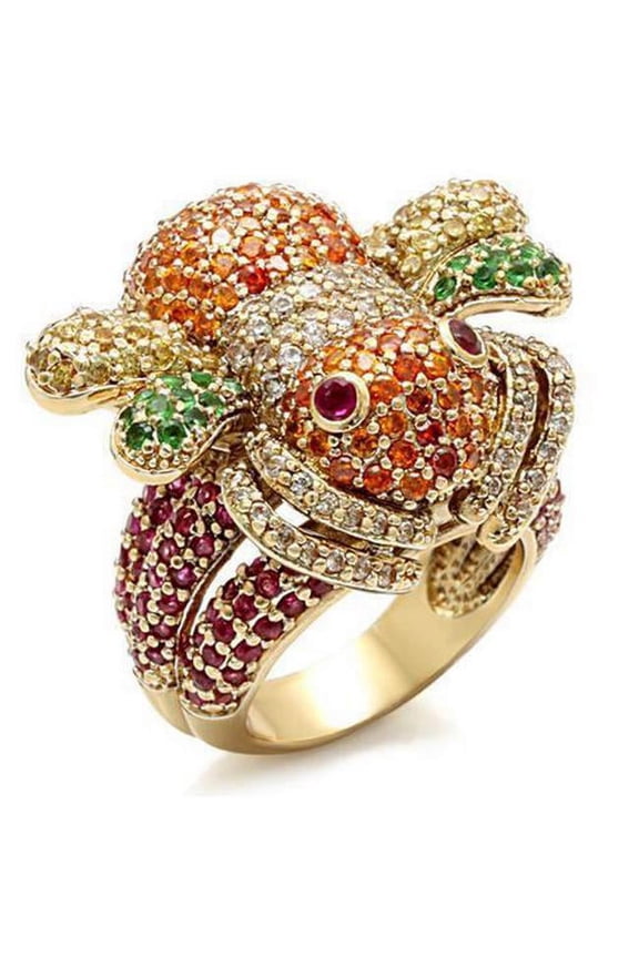 Imitation Gold Brass Ring with Synthetic Corundum, Ruby - Size 9