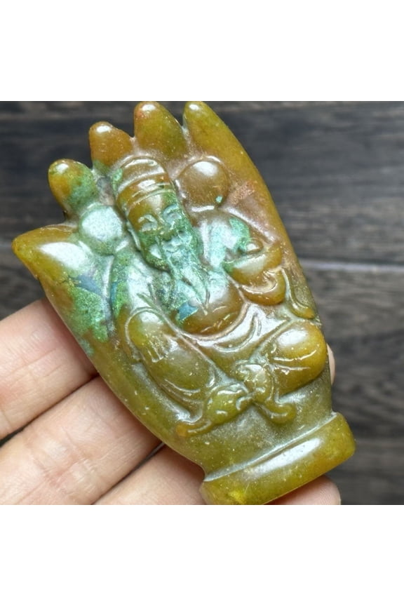 Imitation Jade Buddha Hand Pendant Han Style Amulet Carving Decor Collectible Jewelry