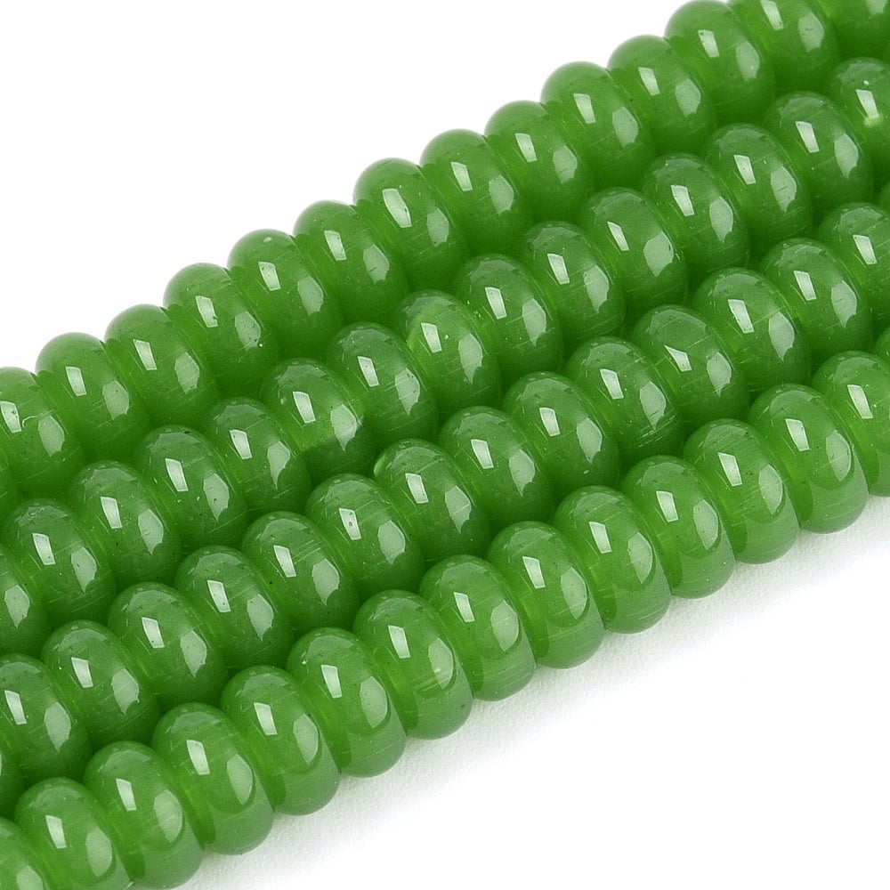 Imitation Jade Glass Beads Rondelle Green 6~6.5x3mm Hole: 1mm 103~118pcs/strand 14.57~14.96 inch(37~38cm)