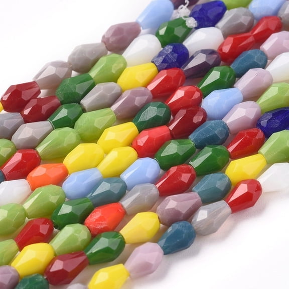 Imitation Jade Glass Beads Strands Faceted Teardrop Mixed Color 5x3mm Hole: 0.7mm about 92pcs/strand 18.5 inch(47cm) long