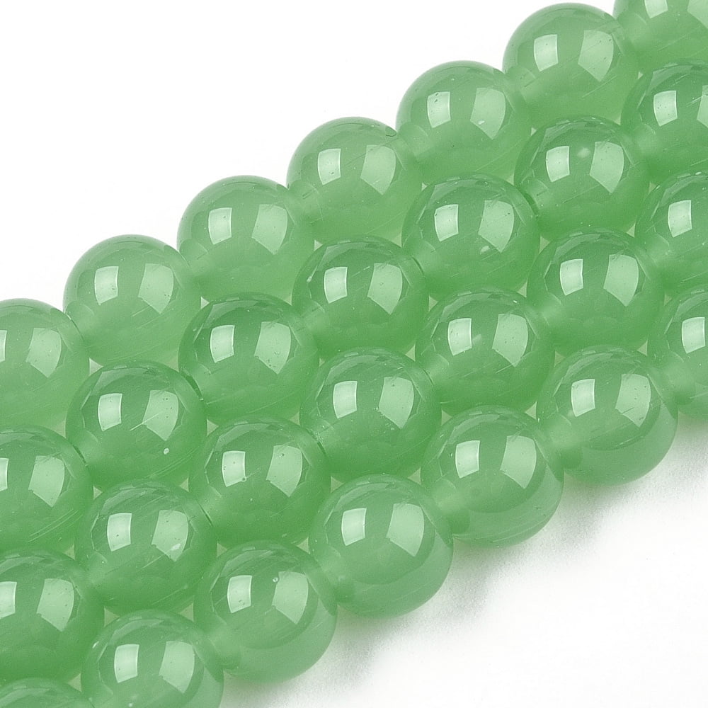 Imitation Jade Glass Beads Strands Round Lime Green 8~8.5mm Hole: 1.5mm 51~53pcs/strand 14.96 inch~15.55 inch(38~39.7cm)