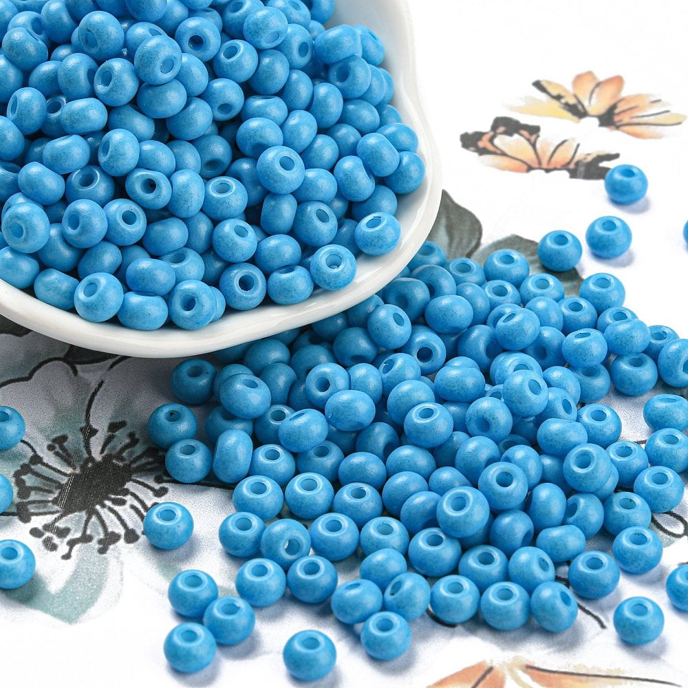 Imitation Jade Glass Seed Beads Luster Baking Paint Round Light Sky Blue 5.5x3.5mm Hole: 1.5mm