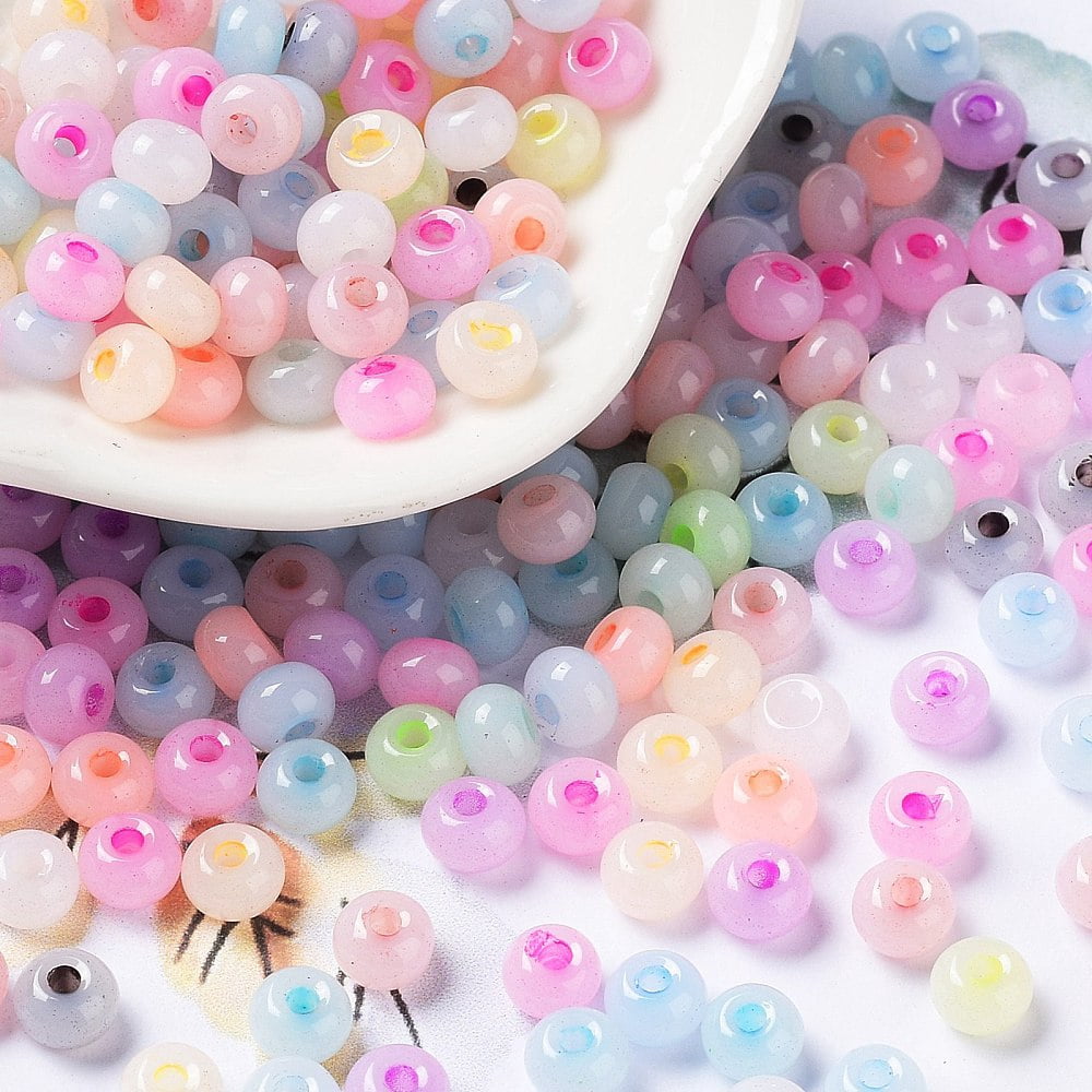 Imitation Jade Glass Seed Beads Luster Dyed Round Colorful 5.5x3.5mm Hole: 1.5mm