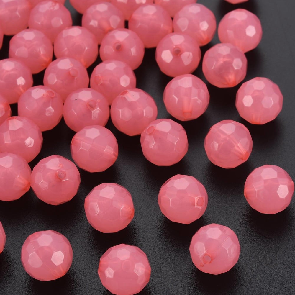 Imitation Jelly Acrylic Beads Faceted Round Hot Pink 12x11.5mm Hole: 1.8mm about 560pcs/500g