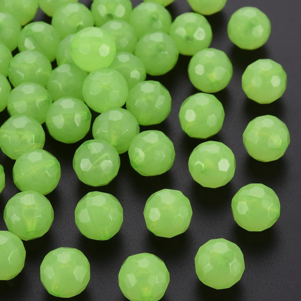 Imitation Jelly Acrylic Beads Faceted Round Light Green 12x11.5mm Hole: 1.8mm 560pcs/500g