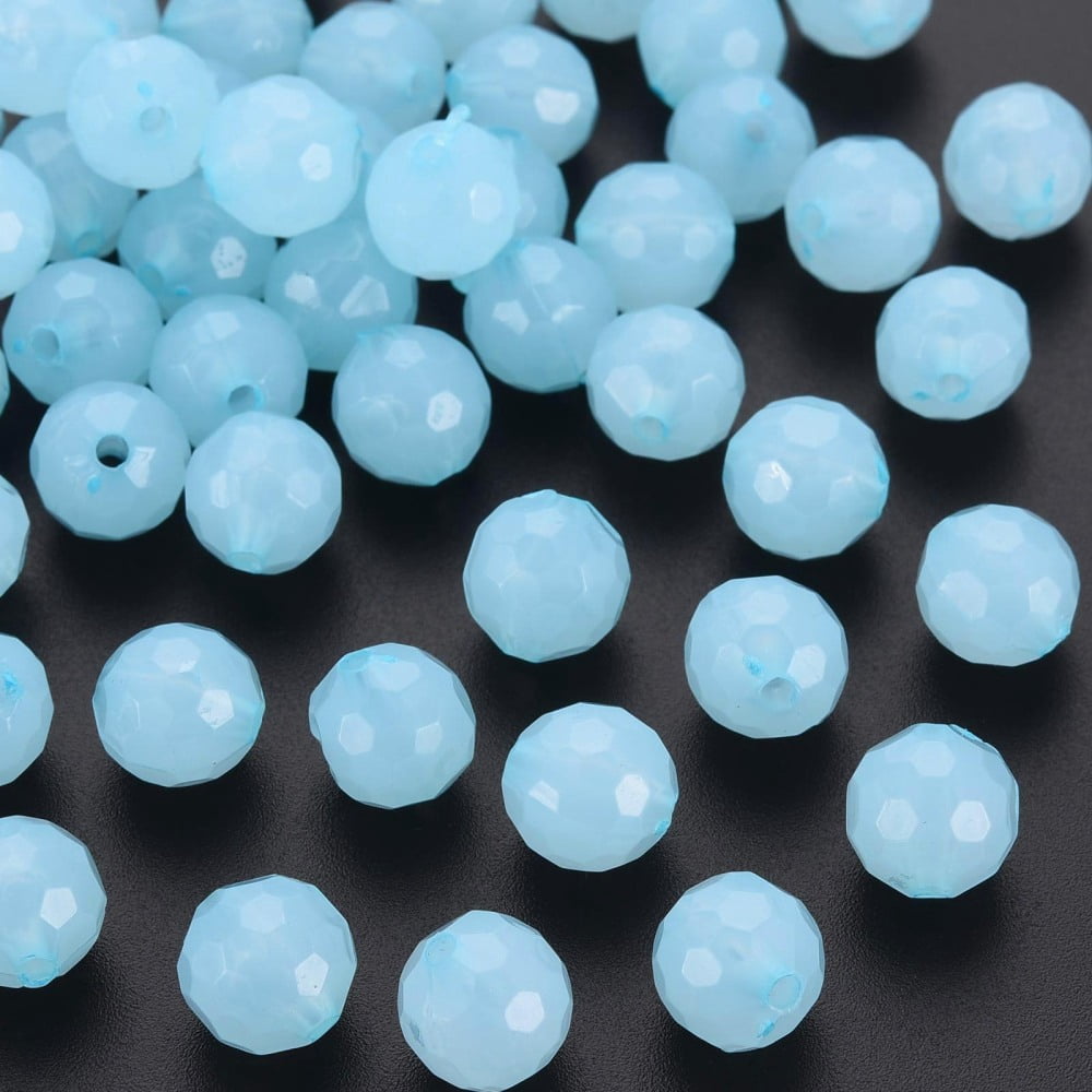 Imitation Jelly Acrylic Beads Faceted Round Light Sky Blue 10x9.5mm Hole: 1.8mm about 890pcs/500g