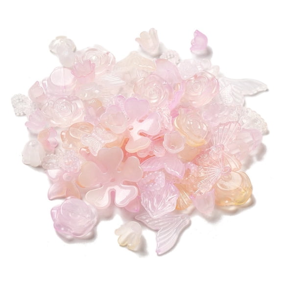 Imitation Jelly Acrylic Beads Mixed Shapes Misty Rose 7.5~27x7.5~29.5x2.5~7.5mm Hole: 1.5~2mm
