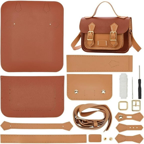 Imitation Leather 1 set DIY Imitation Leather Satchel Making Kits including Fabrics Adjustable Shoulder Straps Cotton Threads Needles Scissor Screwdriver Buckles Saddle Brown
