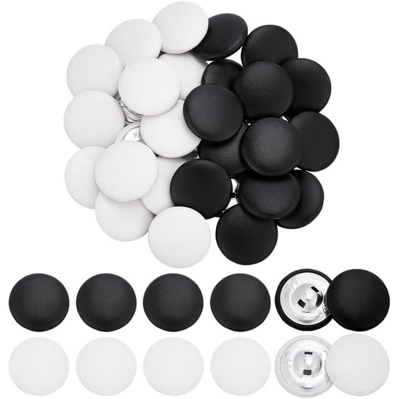 Imitation Leather 30 Pcs 2 Colors Leather Covered Button 1.12Inch Metal Shank Round Sewing Buttons 1-Hole Crafting Botones para Tapicera Buttons for Knitting Upholstery
