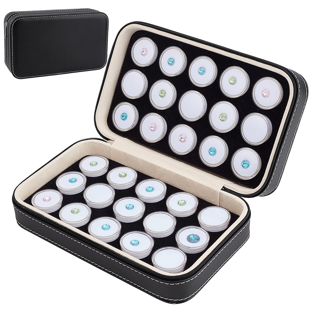 Imitation Leather Boxes with 30Pcs Plastic Bead Containors Rectangle White 22x13x6.5cm