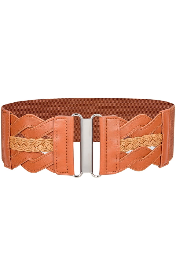Imitation Leather Chain Belts Elastic Waist Belt with Iron Buckles Saddle Brown 795x77x5mm