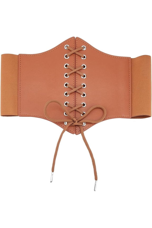 Imitation Leather Corset Waist Belt Vintage Tied Waspie Belt Women Lace-up Cinch Belt Wide Band diy Chocolate