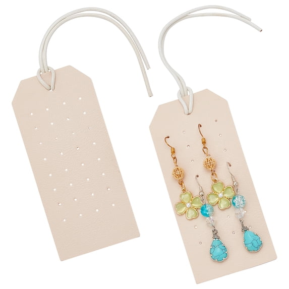 Imitation Leather Earring Organizer Hanging Display Cards for Stud Earrings with Rope Rectangle BurlyWood 11.1x5x0.2cm