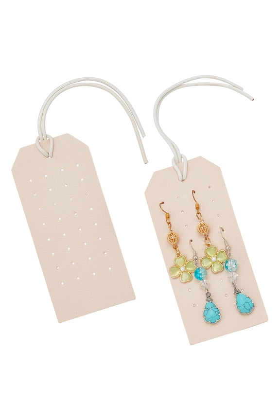Imitation Leather Earring Organizer Hanging Display Cards for Stud Earrings with Rope Rectangle BurlyWood 11.1x5x0.2cm