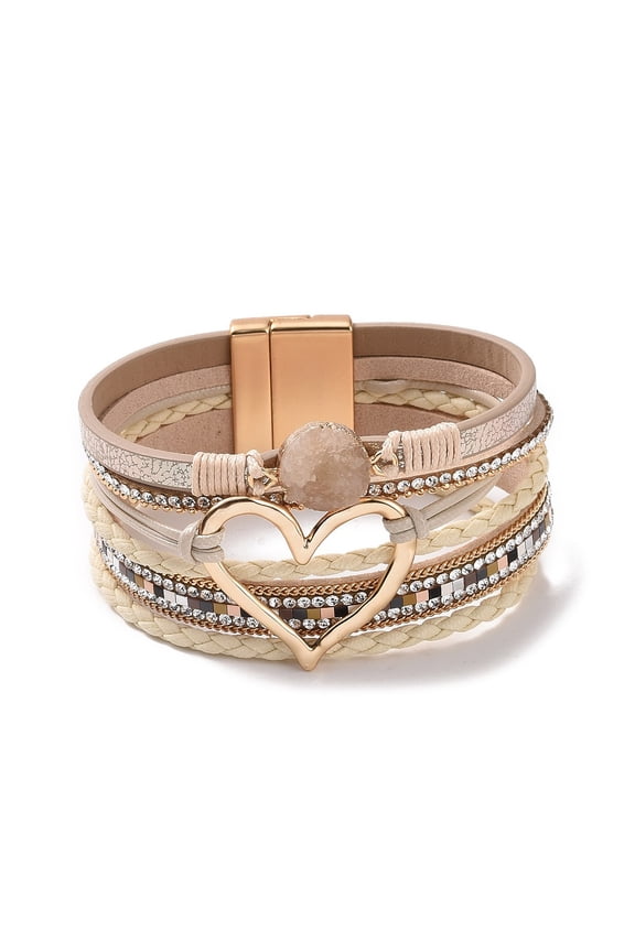 Imitation Leather Multi-Starnd Bracelets Bohemia Style Rhinestone and Druzy Crystal Link Bracelet for Women Snow 7-5/8 inch(19.5cm) 30mm