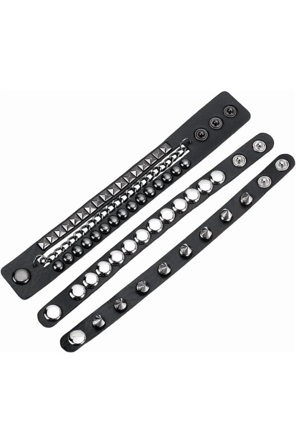 Imitation Leather Punk Bracelets for Men Women Goth Chain 80s Wristband Black DIY