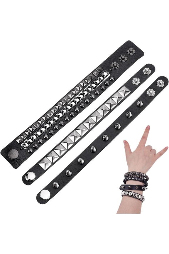 Imitation Leather Punk Bracelets for Men Women Goth Chain 80s Wristband Necklace Adjustable