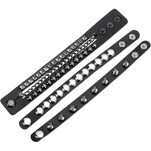 Imitation Leather Punk Bracelets for Men Women Goth Chain 80s Wristband Necklace