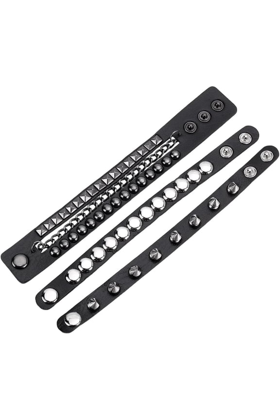 Imitation Leather Punk Bracelets for Men Women Goth Chain 80s Wristband Necklace