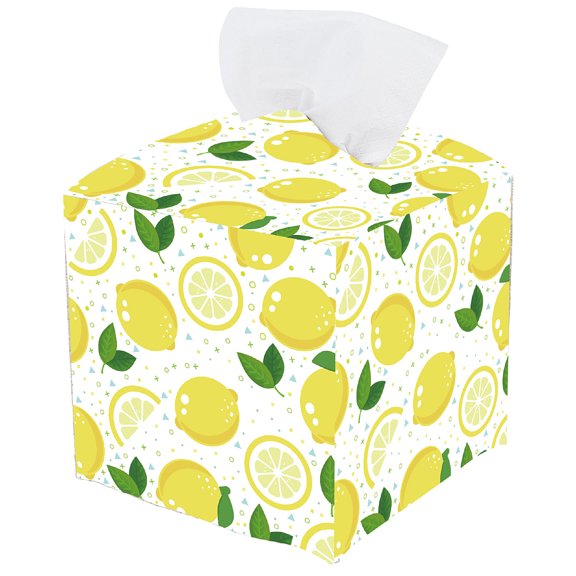 Imitation Leather Tissue Boxes Storage Box Cube Lemon 132x132x132mm