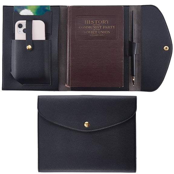 Imitation Leather Zinc Alloy File Folders Rectangle Black 222x177x14mm
