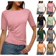 thumbnail image 1 of Imitation Linen Short Sleeve V Neck Shirt Blouse Top Loose Fit Breathable Solid Color Irregular Hem Casual Fashion Summer | CSEONE,Green L, 1 of 9