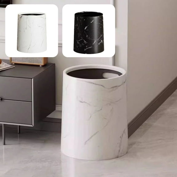 Imitation Marble Double Layer Trash Can | Modern Plastic Decorative Trash Bin with Compact Design | 3.17 Gal 12L | Large White for Office Living Room Bathroom | 10.62x8.46x9.25in 1 Piece