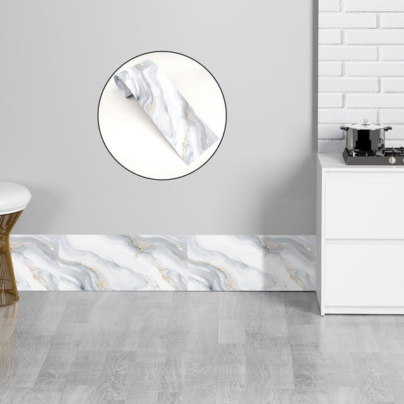Imitation Marble Molding Self Adhesive Waterproof Wallpaper Border Peel and Stick Backsplash Tiles Sticker for Bathroom Kitchen Home Decor 3.8*94.5 inches