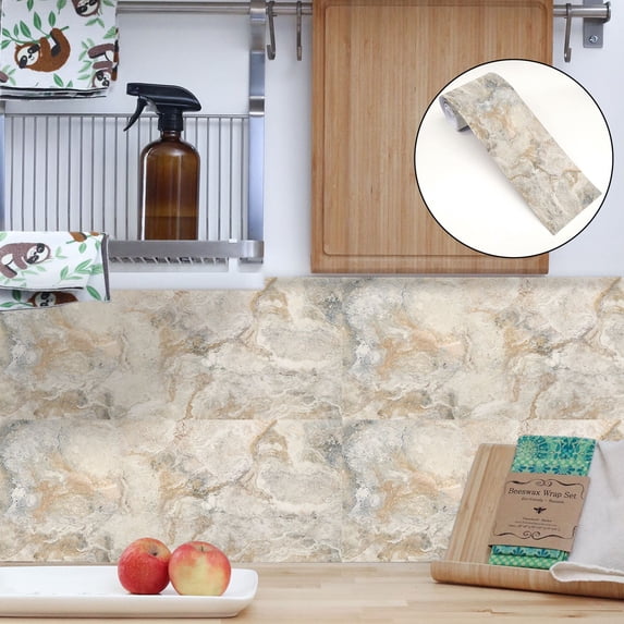Imitation Marble Molding Self Adhesive Waterproof Wallpaper Border Peel and Stick Backsplash Tiles Sticker for Bathroom Kitchen Home Decor 3.8*94.5 inches