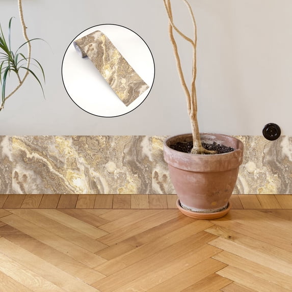 Imitation Marble Molding Self Adhesive Waterproof Wallpaper Border Peel and Stick Backsplash Tiles Sticker for Bathroom Kitchen Home Decor 3.8*94.5 inches