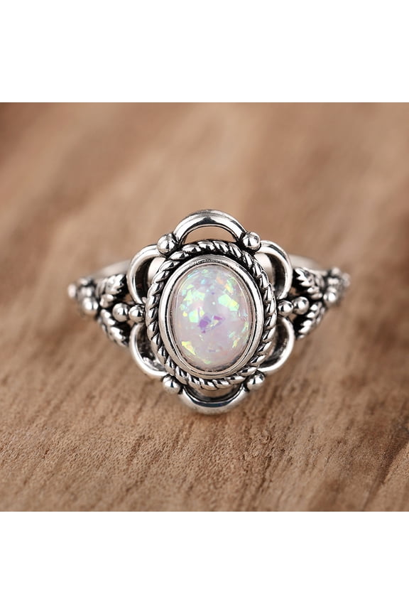 Imitation Opal Ring for Women – Retro Flower Design, Fashionable and Unique Personality Jewelry