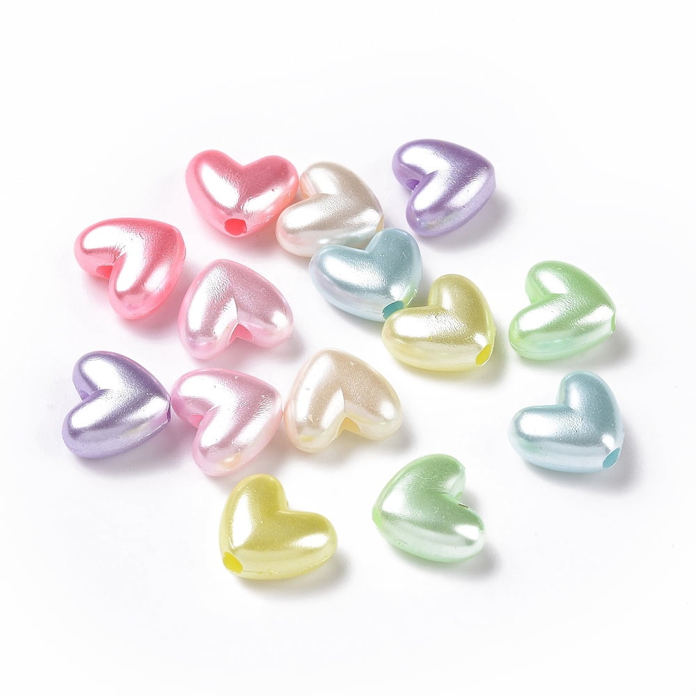 Imitation Pearl Acrylic Beads Heart Mixed color 9.5x11x5.5mm Hole: 2.2mm 1612pcs/500g